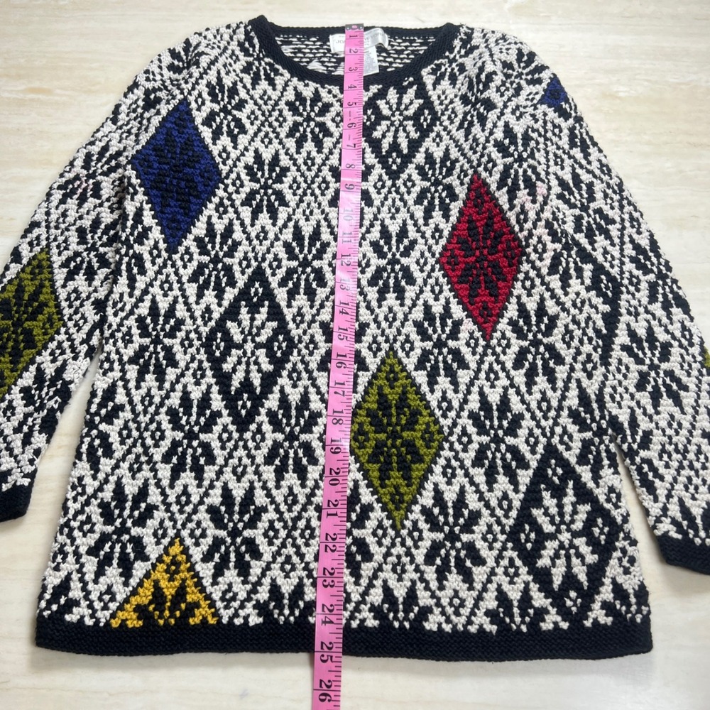 Jones New York Sport Petite Hand Knit Sweater Colorful Diamond Pattern Small - Picture 4 of 10